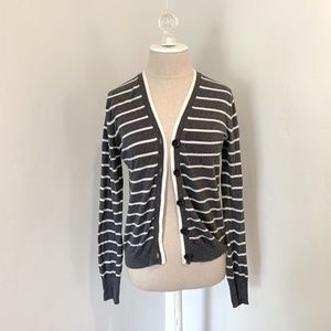 Cream and Gray GAP Button-Front Striped Cardigan
